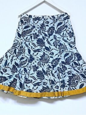 Old Navy Blue Floral A-Line Skirt with Mustard Hem